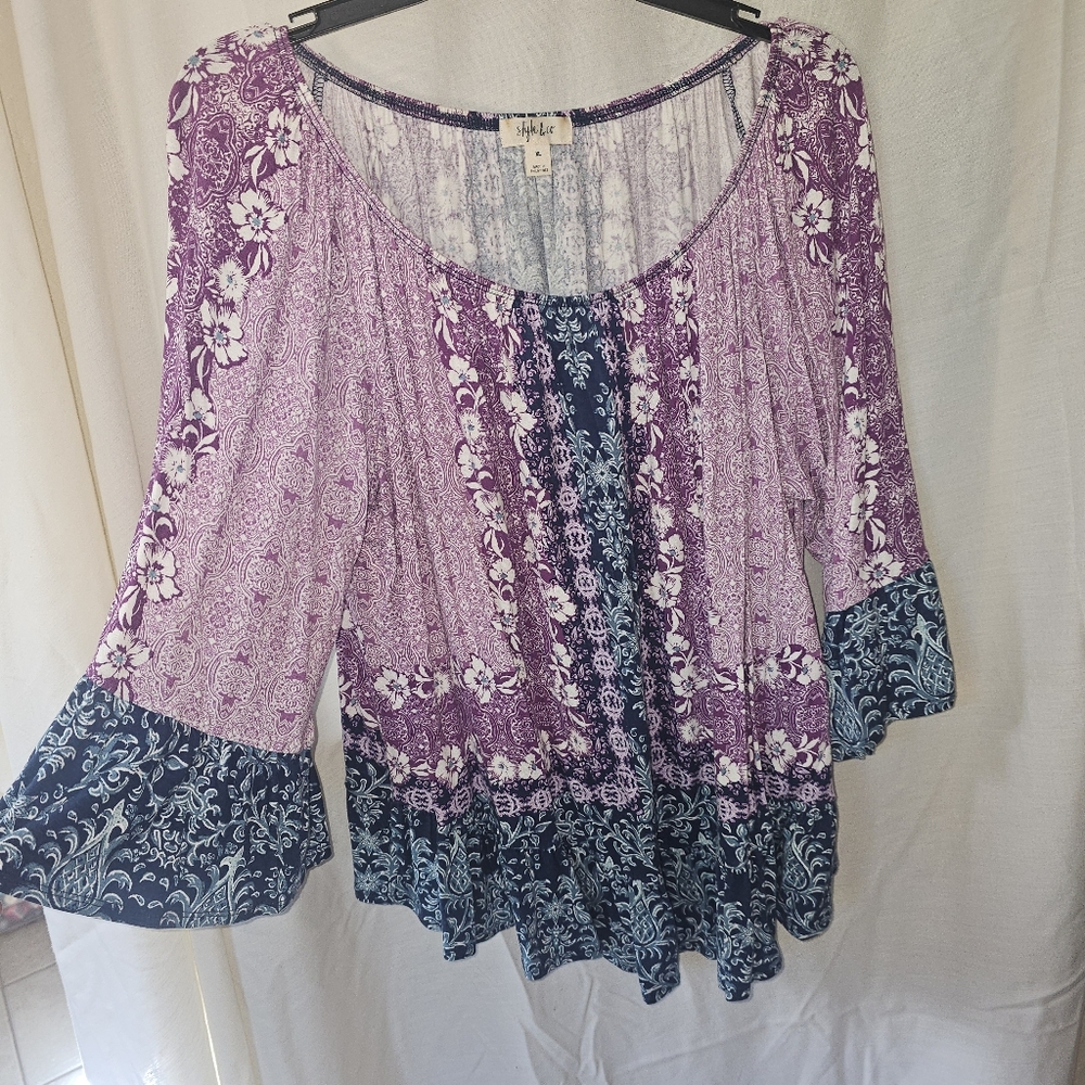Style & Co. Women's Purple and Blue Floral Blouse - Picture 2 of 4